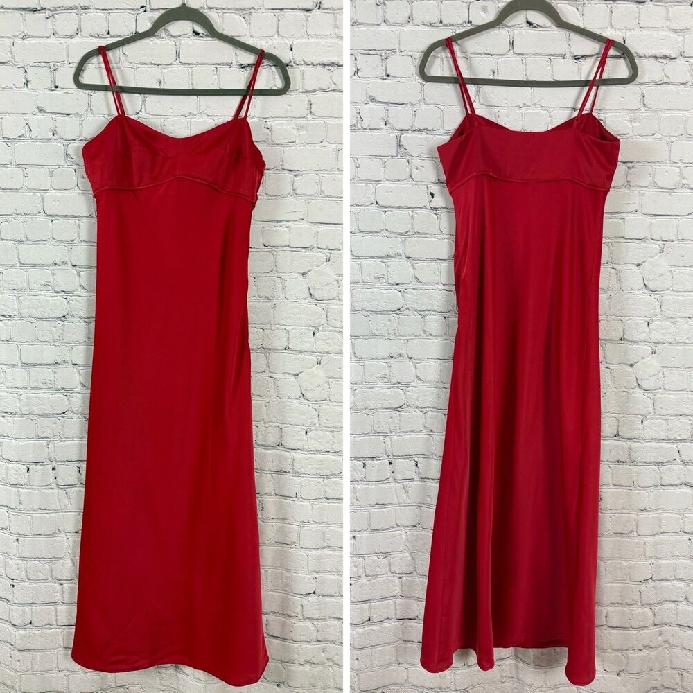 WAYF Red Empire Waist Satin Slip Midi Dress Party Cocktail NWT - Picture 3 of 14